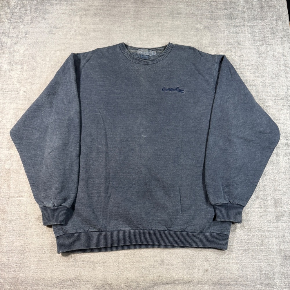 Campus Crew Sweatshirt Mens XL Blue Vintage Embroidered Pullover Oversized Heavy